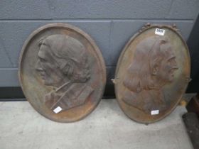 2 cast iron wall plaques of Liszt and Irving