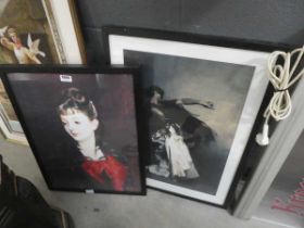 2 framed and glazed pictures of ladies dancing and young girl at ease