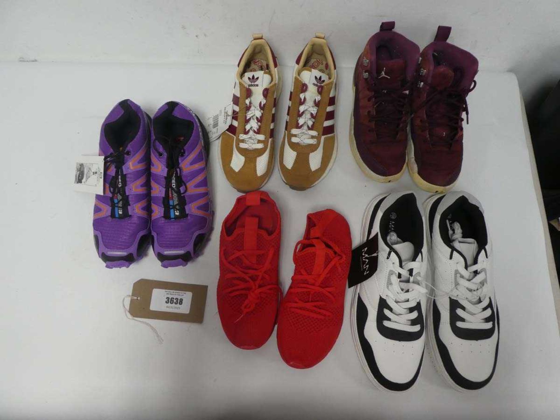 +VAT 5 pairs of trainers in various styles and sizes to include Adidas etc (signs of wear)