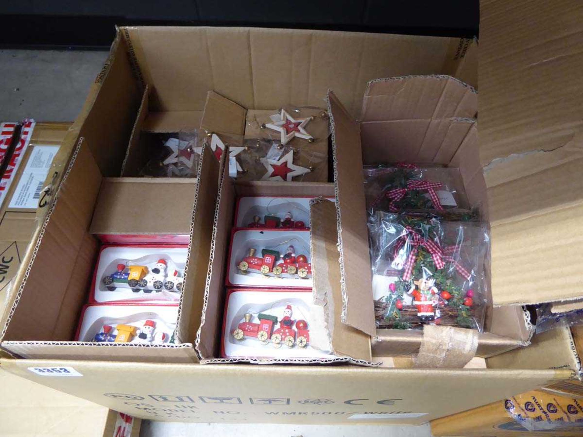 Box of Christmas ornaments