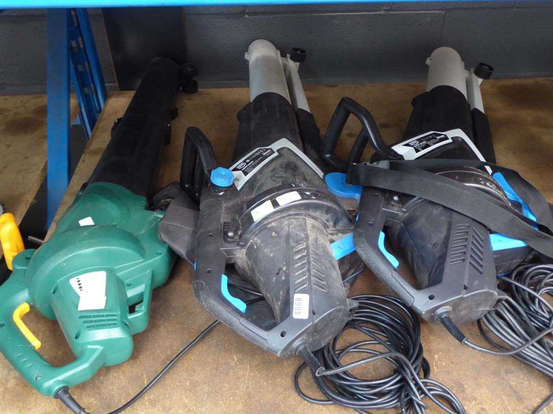 Two Mac Allister 240v leaf blowers and one other