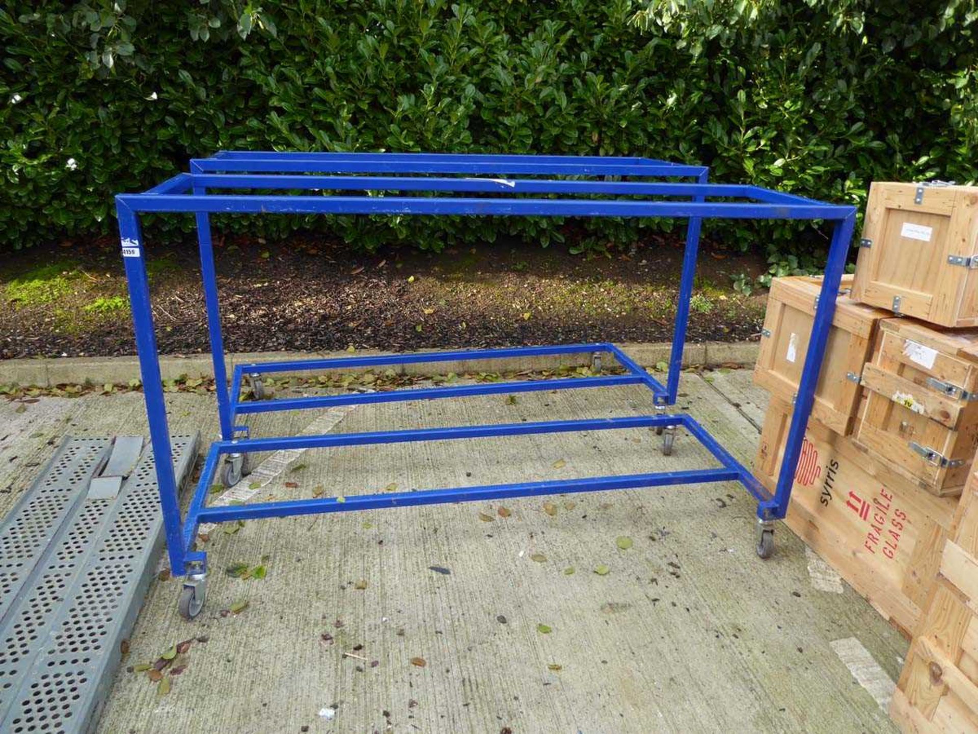 Pair of mobile workshop stands in blue
