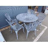 Circular aluminium garden table in black with 6 matching chairs