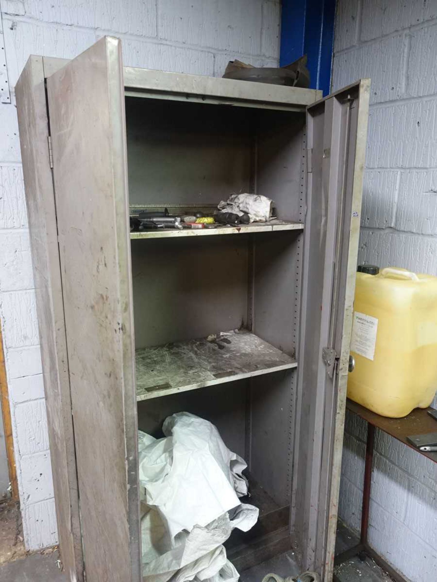 +VAT Two double door steel cupboards, filing cabinet and two welded steel shelf units - Image 4 of 5