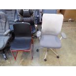 2 tone grey mesh back twin armed office armchair on chrome 5 star base