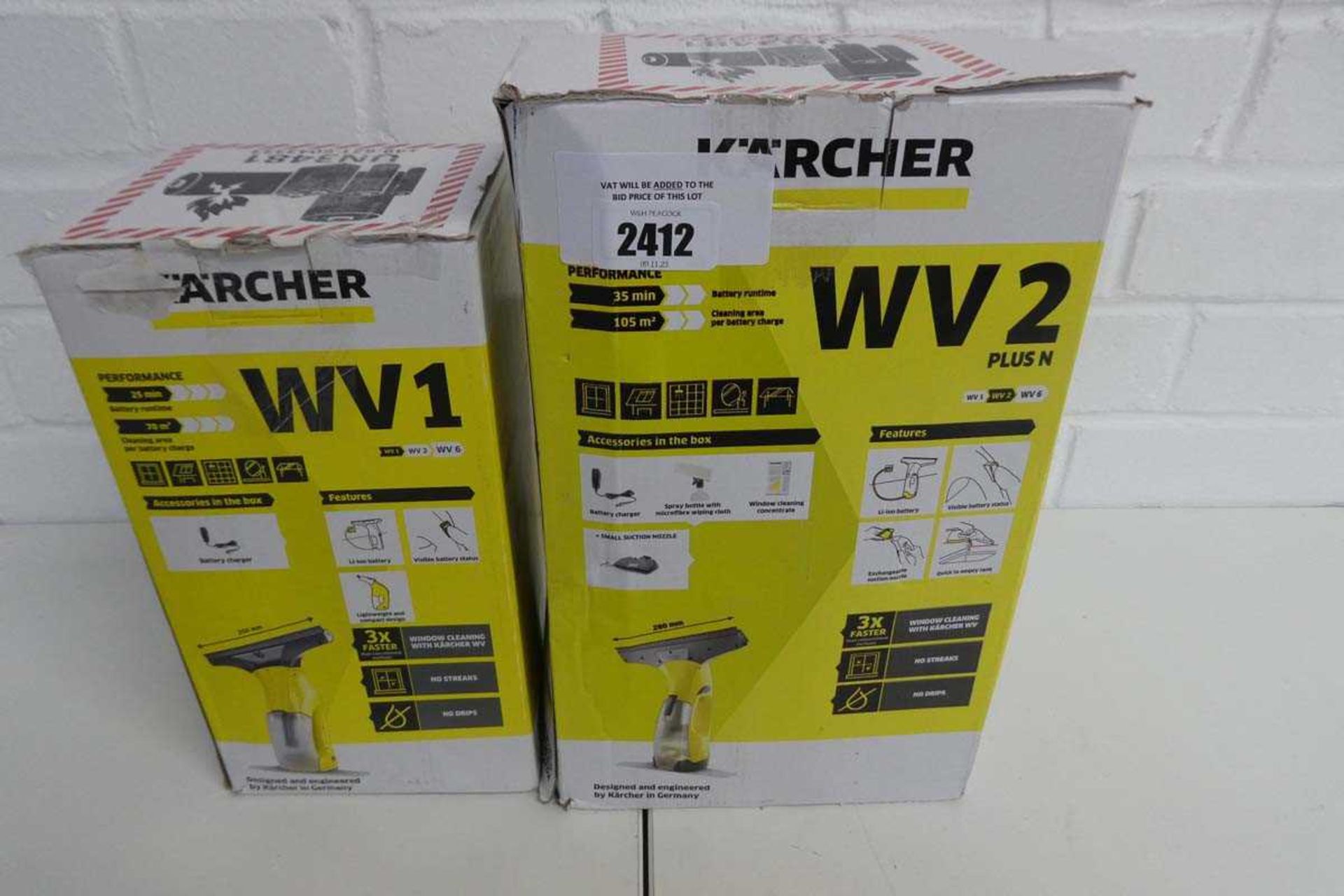 +VAT Boxed KArcher WV1 window vacuum cleaner with boxed Karcher WV2 window vacuum cleaner