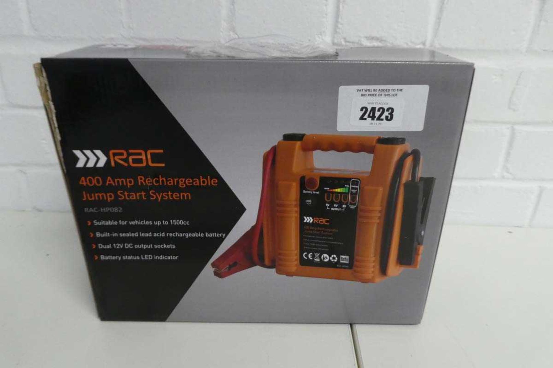 +VAT Boxed RAC 400 amp rechargeable jump start system