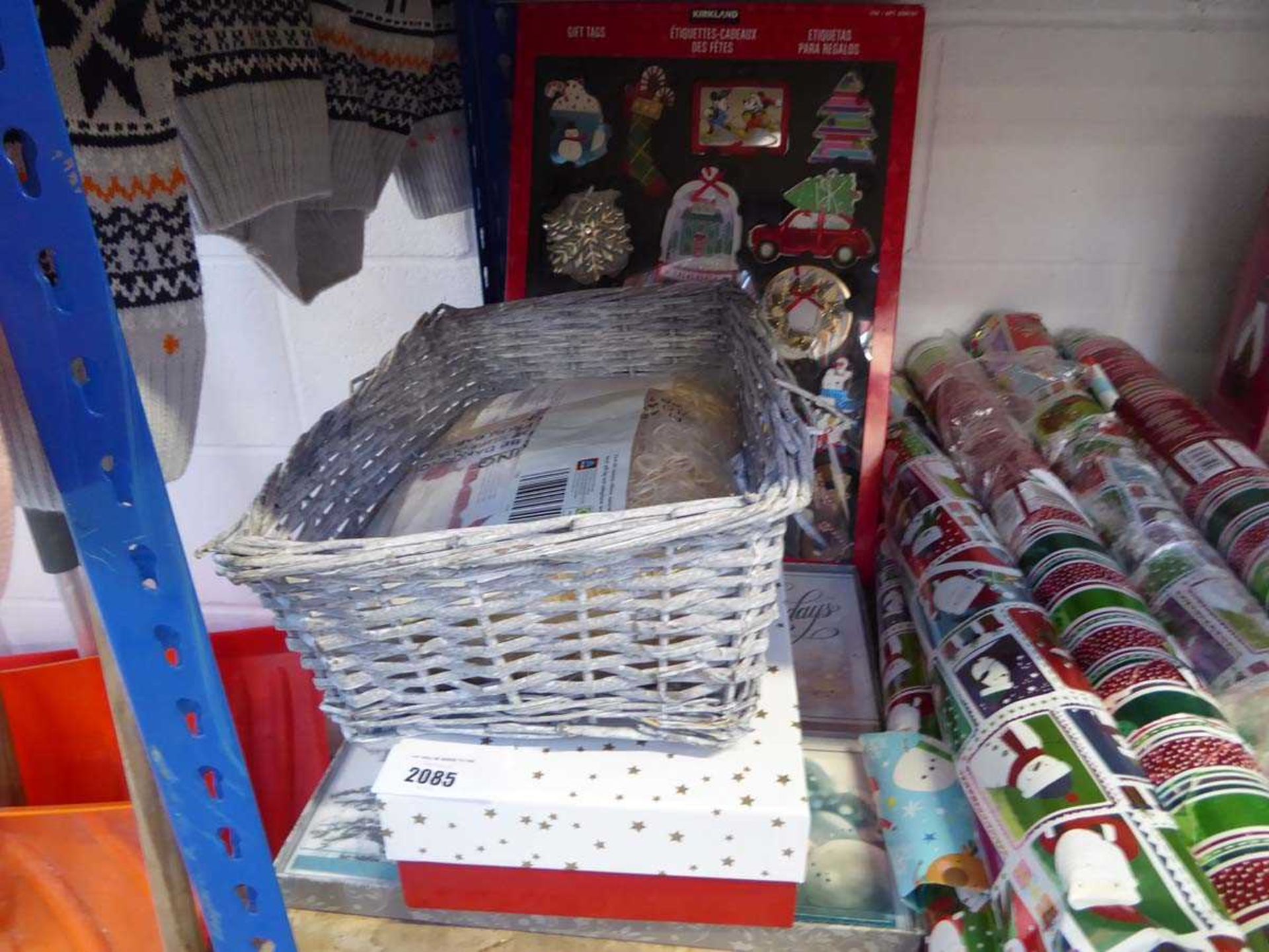 +VAT 2 packs of Christmas cards, Kirkland gift tag set and a wicker hamper set up set