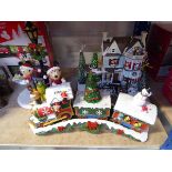 +VAT 3 Disney themed LED light up objects, to include a train, holiday house and carolers set