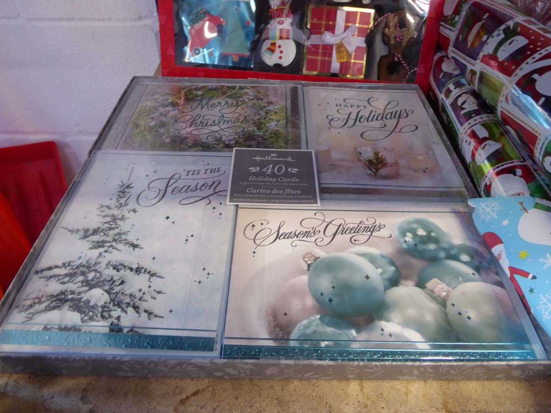 +VAT 2 packs of Christmas cards, Kirkland gift tag set and a wicker hamper set up set - Image 2 of 4
