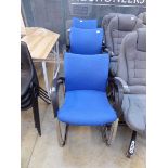 8 blue and black tubular framed director style chairs