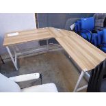 Metal framed and wood effect topped corner shaped desk