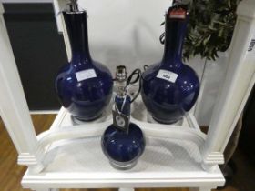 +VAT Pair of blue Altea table lamp bases and smaller similar table lamp