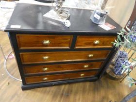 +VAT Black and medium oak finish chest of 2 over 3 drawers