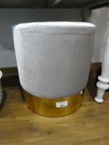 +VAT Brass finish and grey upholstered drum stool