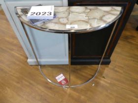 +VAT Chrome and marble effect demilune side table