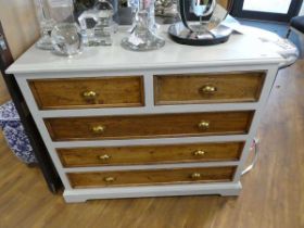 +VAT Grey painted and medium oak chest of 2 over 3 drawers