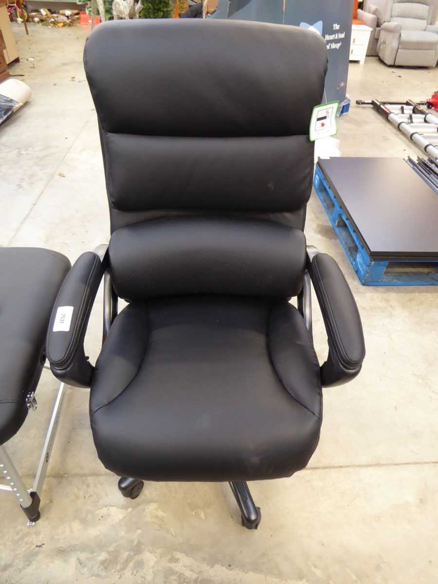 +VAT La-Z-Boy black leatherette twin arm office armchair