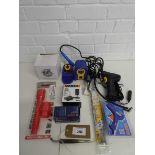 +VAT Tyre inflator, soldering irons and glue gun, with welding rods, suction plate, flume wrench,