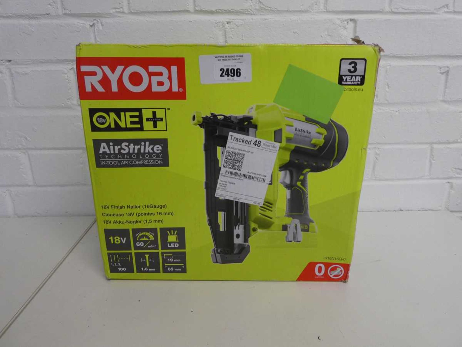 +VAT Ryobi 18v. cordless nailer, boxed