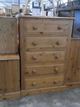 Modern pine bedroom chest of 5 drawers