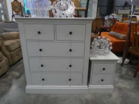 Modern grey chest of 2 over 3 drawers, together with a matching 2 drawer bedside