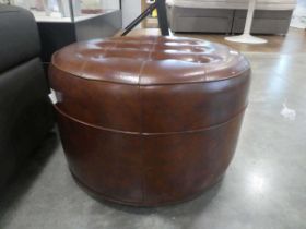 Drum shaped brown leatherette upholstered foot stool