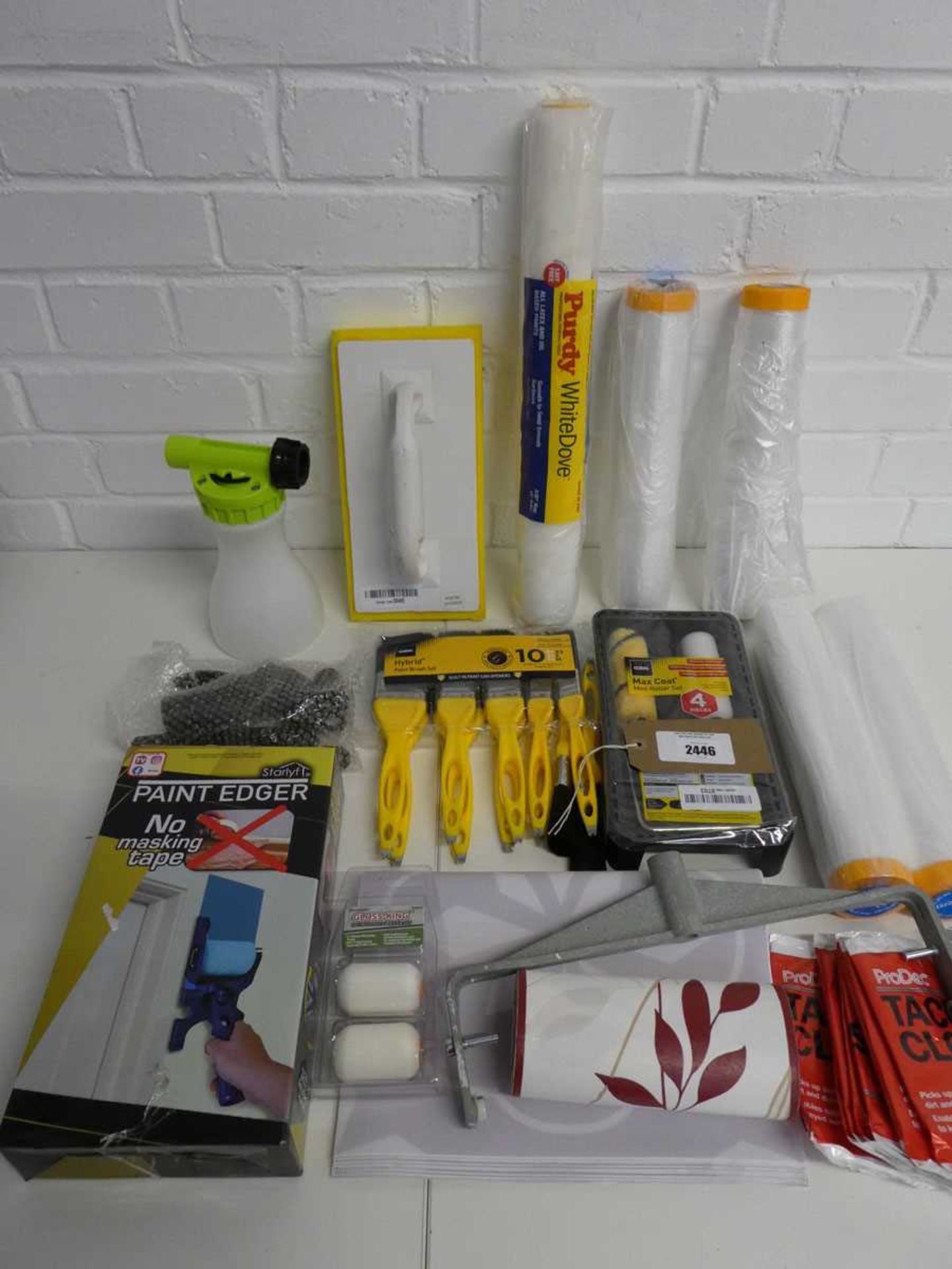 +VAT Various decorators' tools & supplies inc. paint edger, rollers, protective plastic, paper