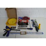 +VAT Assorted carpentry tooling incl. IRWIN clamp, carpenters ruler, hand held planer, pack of