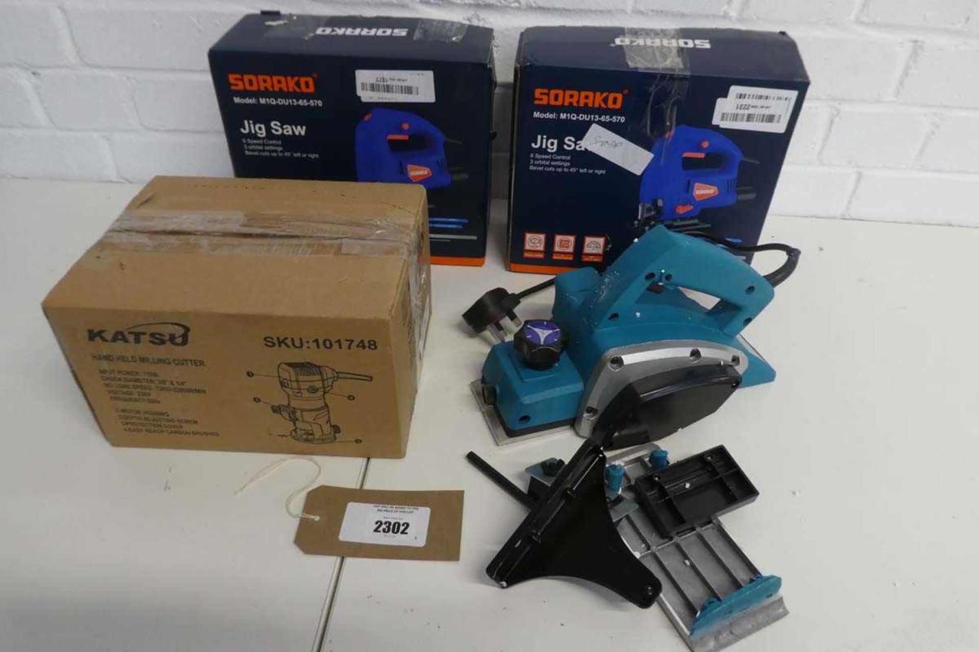 +VAT 2 Sorako electric jig saws with electric planer and boxed Katsu hand held milling cutter