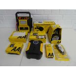 +VAT Quantity of AA branded car related items to include a power station, double barrel foot pump, 2