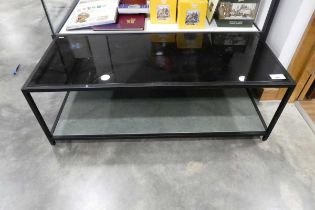 +VAT Modern black metal framed 2 tier coffee table with black glass surface
