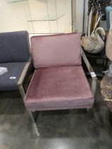 +VAT Pink upholstered easy chair on square profile chrome supports