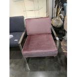 +VAT Pink upholstered easy chair on square profile chrome supports