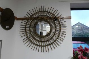 +VAT Circular wall mirror in large sunburst type bamboo frame
