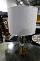 +VAT Brown glass and bronze finish table lantern with cylindrical natural coloured shade