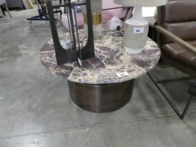 +VAT Drum shaped bronze finish coffee table with larger circular marble surface