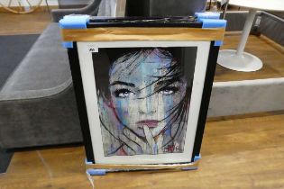 +VAT Modern pair of black framed prints of female faces in graffiti style