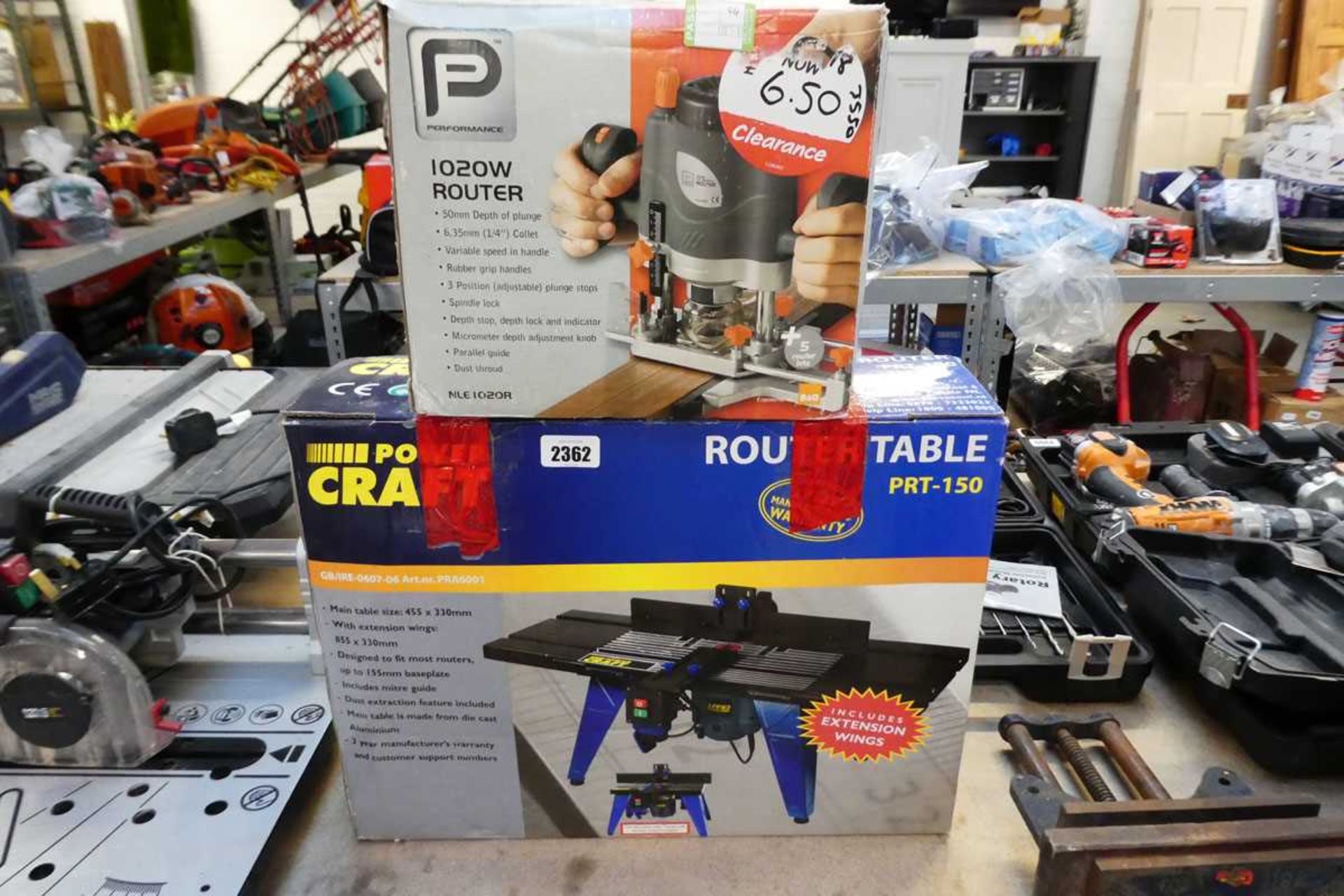 Boxed Powercraft router table with boxed Power Performance 240V router