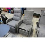 Pair of grey rattan outdoor reclining garden armchairs