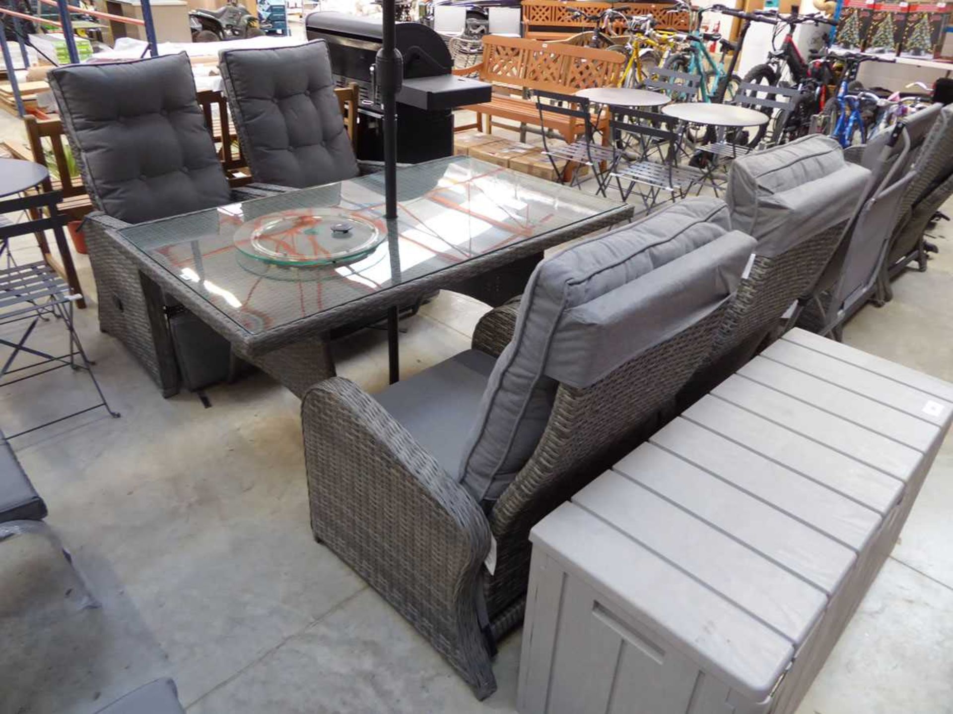 Grey rattan 6 piece garden seating set comprising rectangular glass top table, 4 rattan reclining - Image 2 of 2