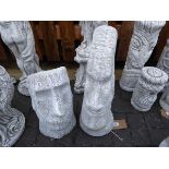 Pair of Easter Island head concrete ornaments
