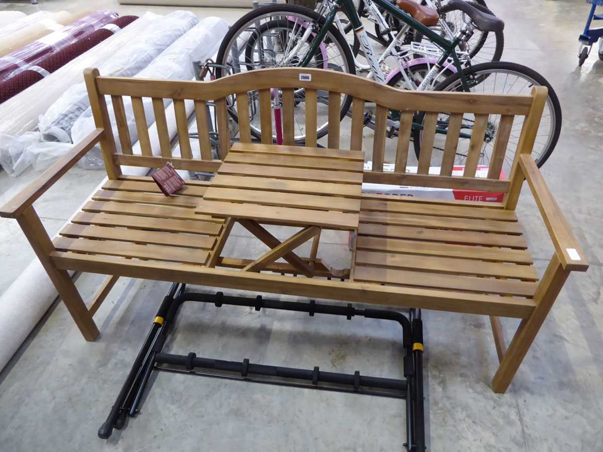 3 seater garden bench with fold up table - Image 2 of 2