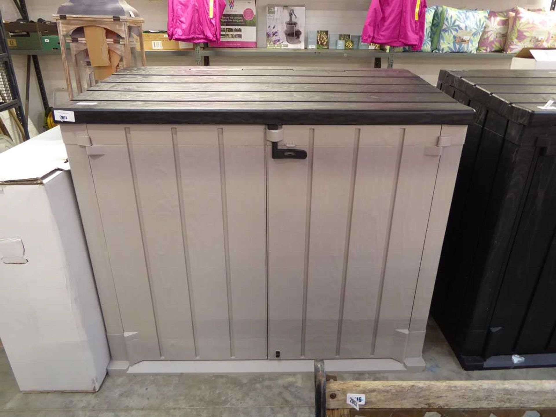 +VAT Keter two-tone grey 2-door bin store with lift top roof