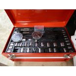Small red metal tool box