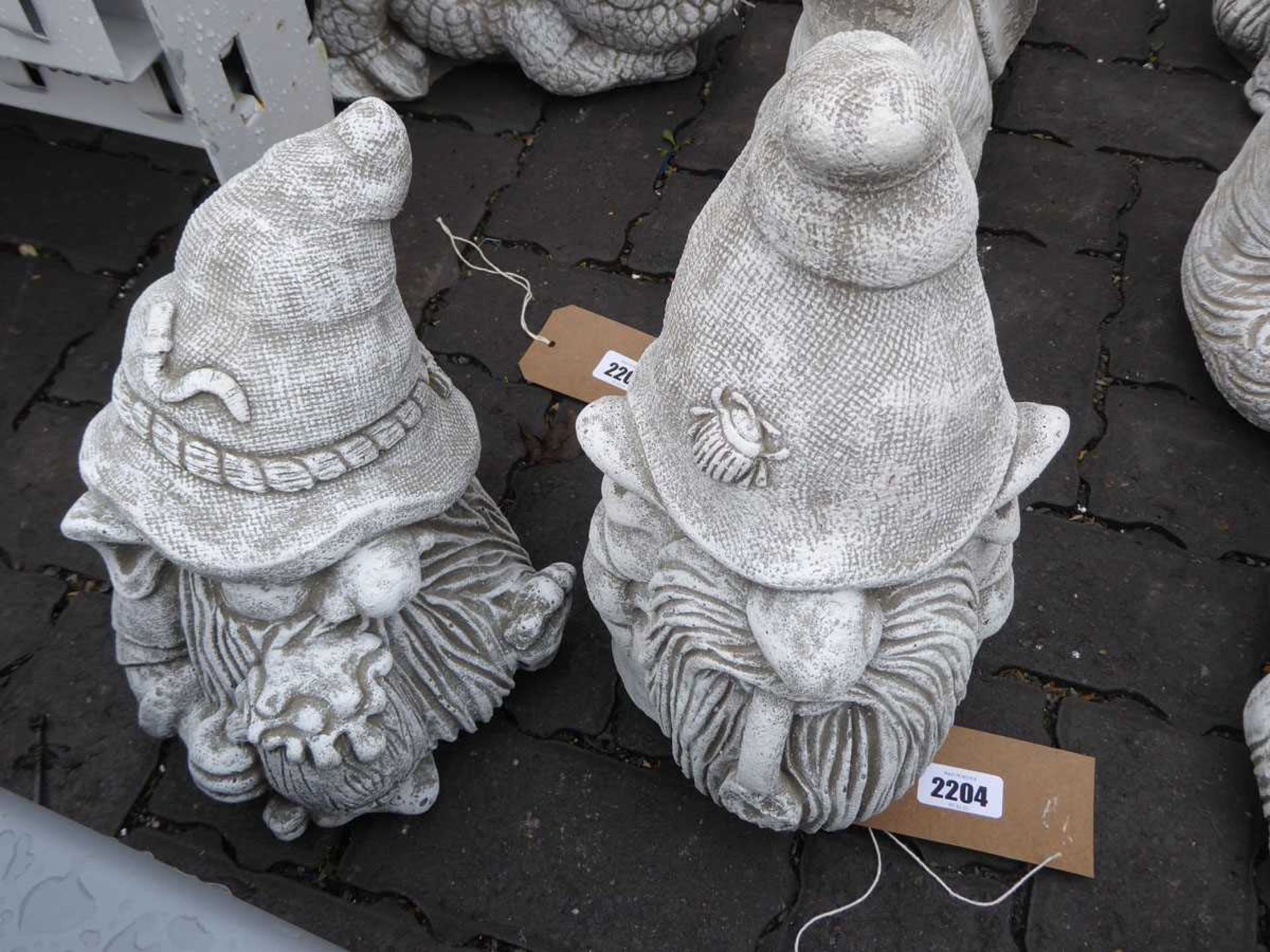 Pair of garden gnome concrete ornaments