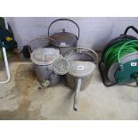3 galvanised watering cans