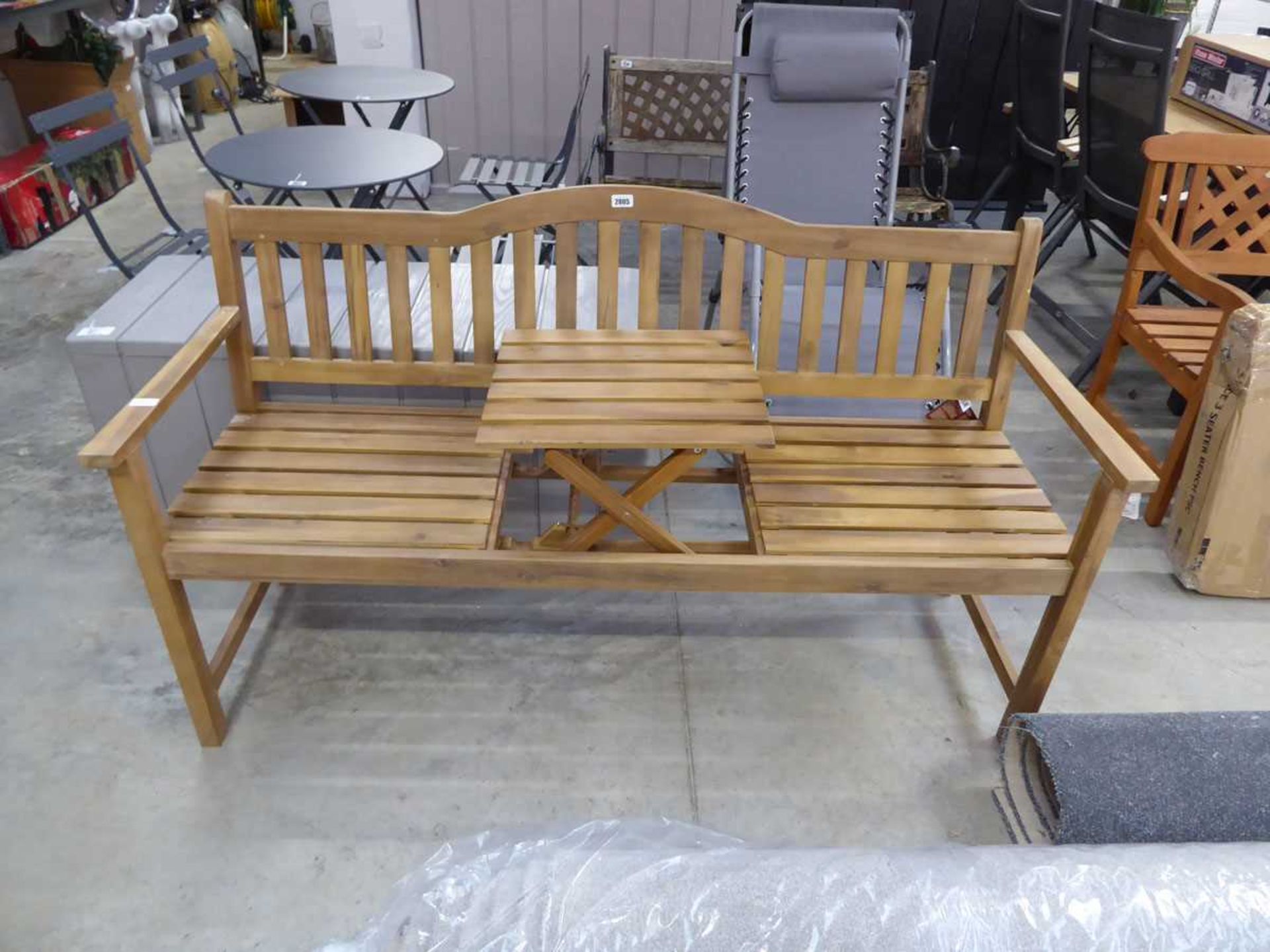 3 seater garden bench with fold up table - Image 2 of 2