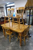 Modern pine rectangular kitchen table and 4 matching dining chairs
