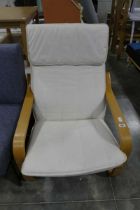 Natural upholstered easy chair on bentwood frame